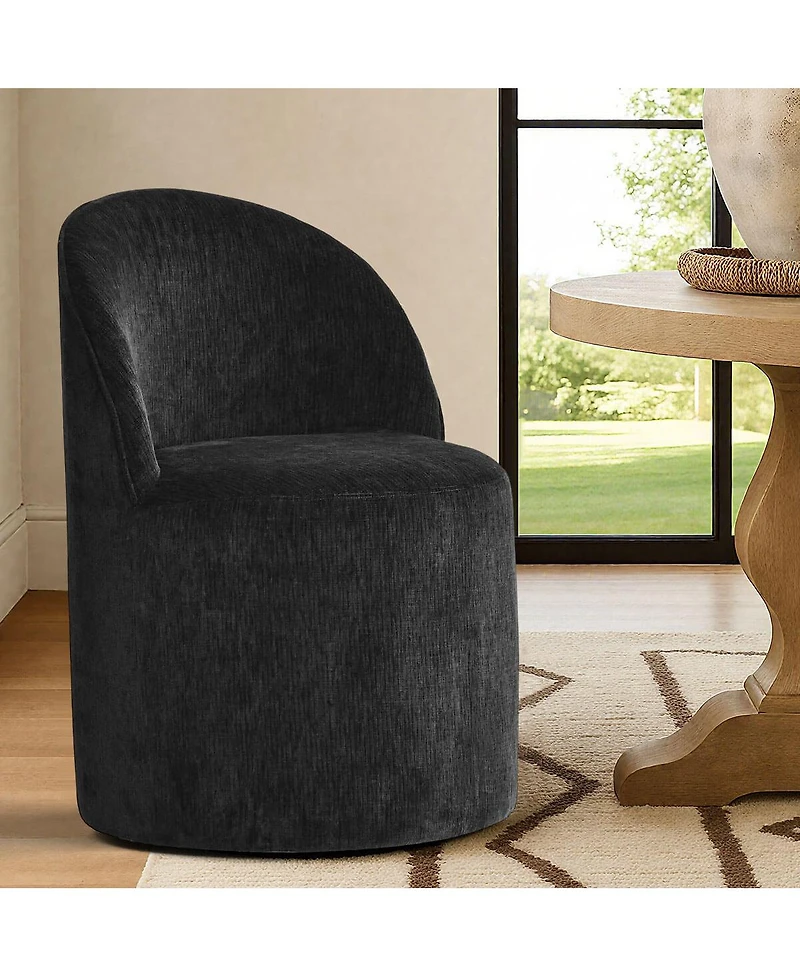 Maison Boucle Set of 2 Rolling Chenille Barrel Dining Chairs with Casters