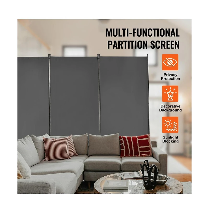 Sugift 3-Panel Fabric Folding Privacy Screen with Steel Frame, 72.4 in Tall Portable Room Partition