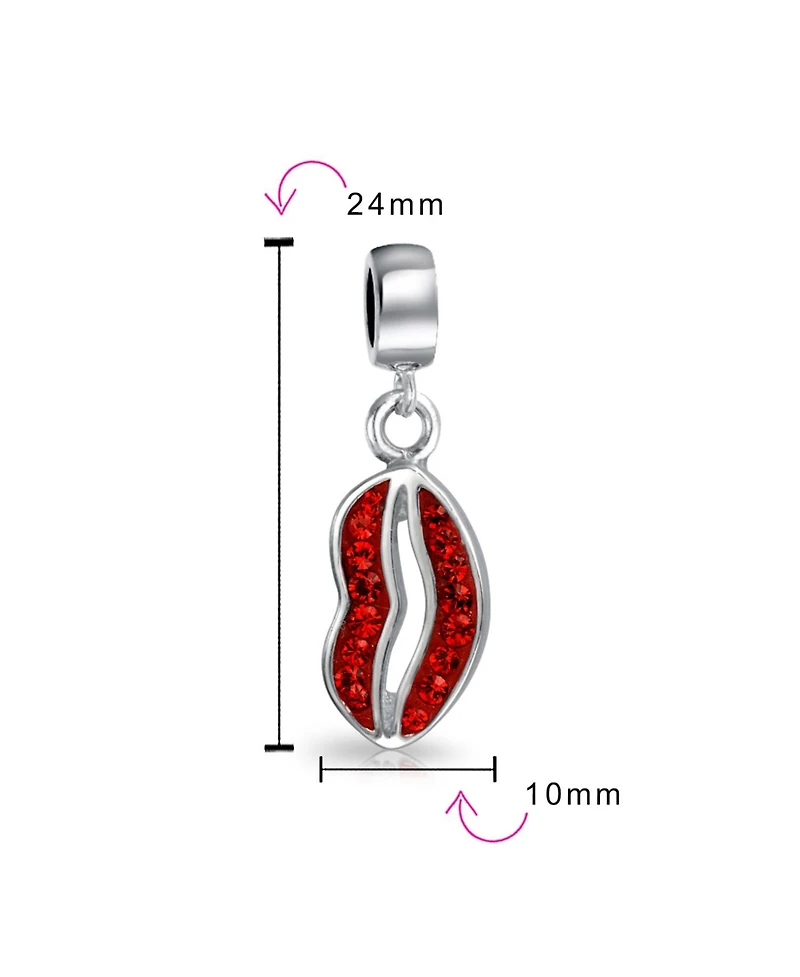 Bling Jewelry Sexy Crystal Kiss Lip Dangle Charm Bead .925 Sterling Silver for Bracelet