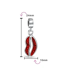 Bling Jewelry Sexy Crystal Kiss Lip Dangle Charm Bead .925 Sterling Silver for Bracelet