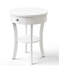 Sugift 2-Tier Wood Round End Table with Open Drawer