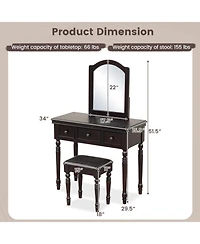Gouun Wood Makeup Vanity Table and Stool Set with Lighted Mirror