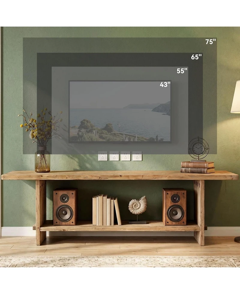 Tribesigns Solid Wood Tv Stand for 55/75/85-Inch Tv, Farmhouse Entertainment Center with Storage Shelf, Media Console Wooden Entertainment Stand