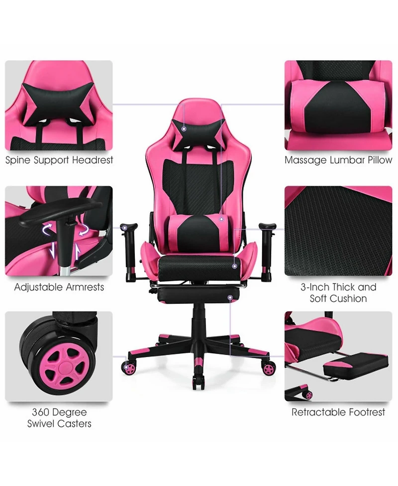 Gouun Metal Frame Ergonomic Gaming Chair with Massage Lumbar Pillow and Footrest