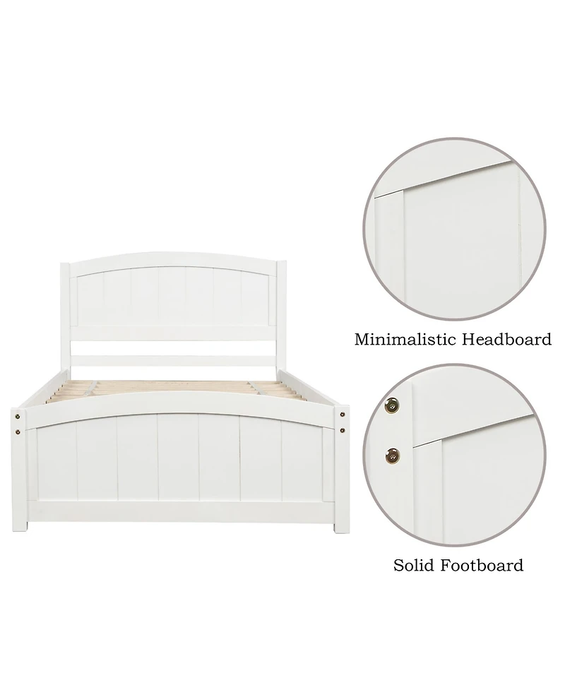 Rainsken Twin Size Bed Frame, Wood Platform Bed with Headboard, Footboard and Wood Slat Support for Bedroom