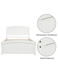 Rainsken Twin Size Bed Frame, Wood Platform Bed with Headboard, Footboard and Wood Slat Support for Bedroom