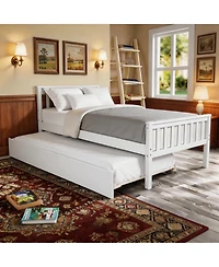 Sailvan Twin Bed with Trundle, Solid Wood Platform Frame Headboard, No Box Spring Needed