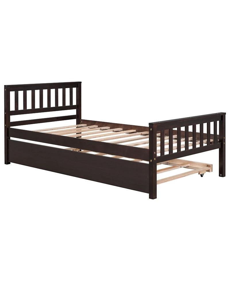 Sailvan Twin Bed with Trundle, Solid Wood Platform Frame Headboard, No Box Spring Needed
