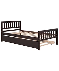 Sailvan Twin Bed with Trundle, Solid Wood Platform Frame Headboard, No Box Spring Needed