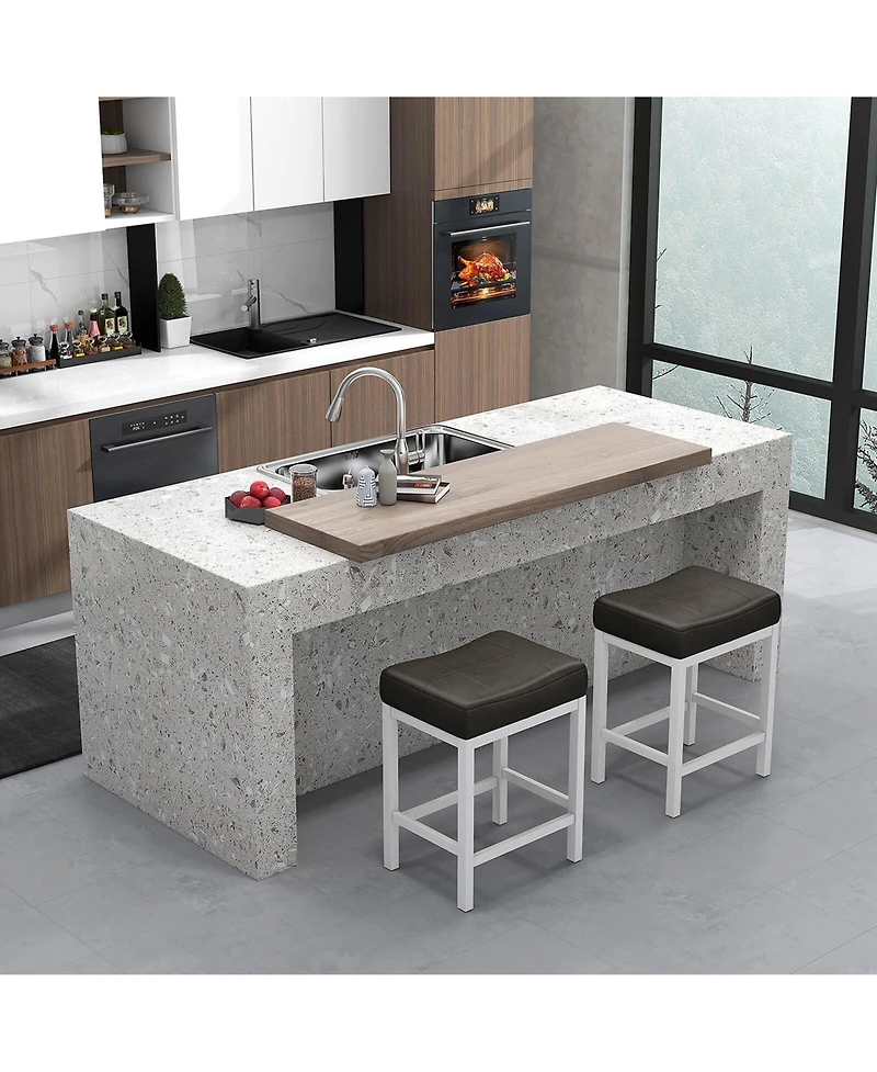 Costway 24.5" Bar Stool Set of 4 with Solid Rubber Wood Frame Humanized Footrest Kitchen