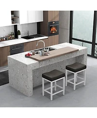 Costway 24.5" Bar Stool Set of 4 with Solid Rubber Wood Frame Humanized Footrest Kitchen