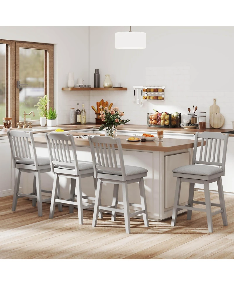 Costway Counter Height Bar Stools with Slatted Back Padded Seat and Footrest