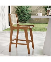 Outdoor Counter Height Bar Stool with Teak Wood Frame Back andFootrest for Balcony
