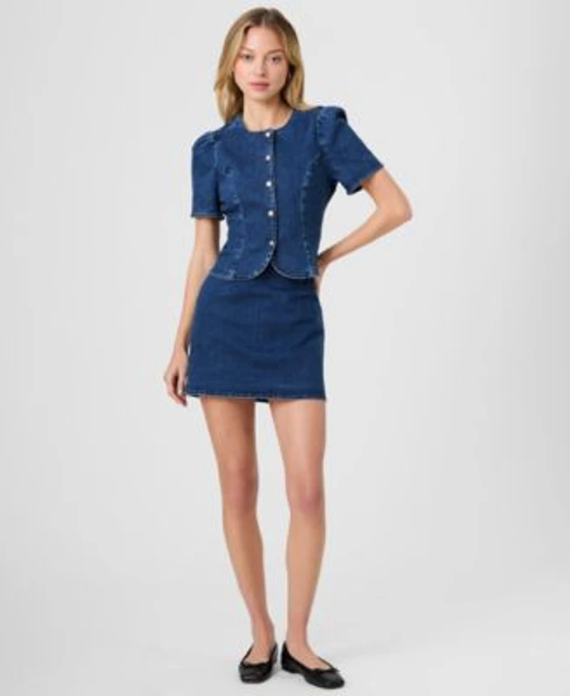 French Connection Womens Delancey Denim Button Front Top Denim Mini Skirt