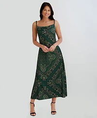 Siena Women's Printed Cowl Neck Satin Midi Dress