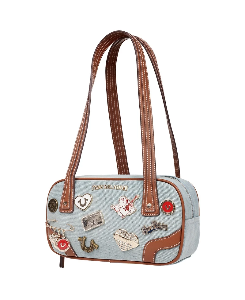 True Religion Arbor Multi Pin Logo Denim Satchel