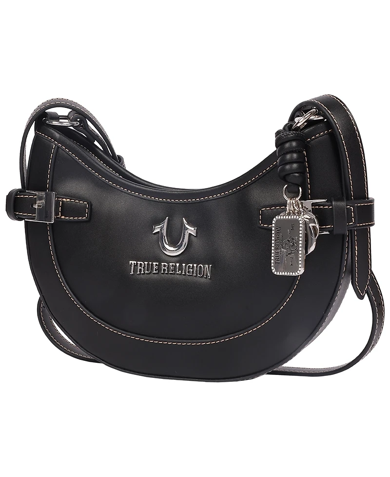 True Religion Blake Smooth Pu Belted Hobo Bag – Women's Faux Leather Shoulder and Crossbody Handbag