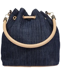 True Religion Bryce Denim and Pu Bucket Bag - Women s Designer Drawstring Bucket Handbag with Crossbody Strap