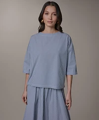 Donna Karan Weekend Women's Striped Boat Neck Top