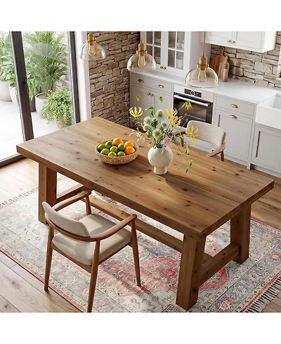 Tribesigns 63-Inch Solid Wood Dining Table, Farmhouse Kitchen Table for 4-6 People, Thick Top and Trestle Base