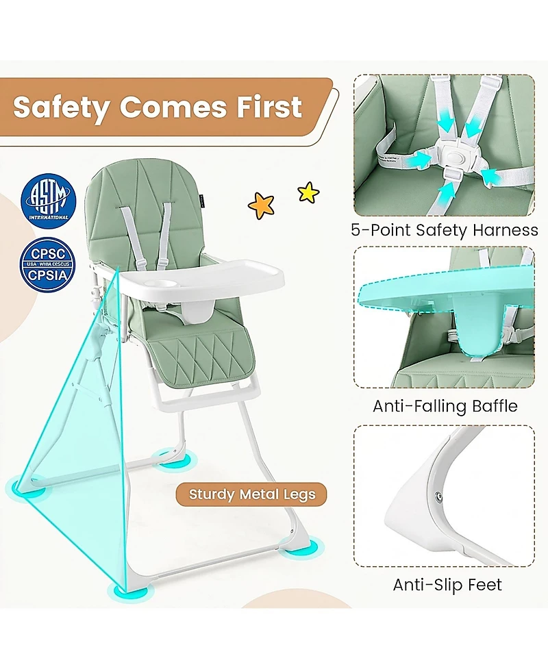 Gouun Baby Compact Foldable High Chair with Removable Waterproof Cushion