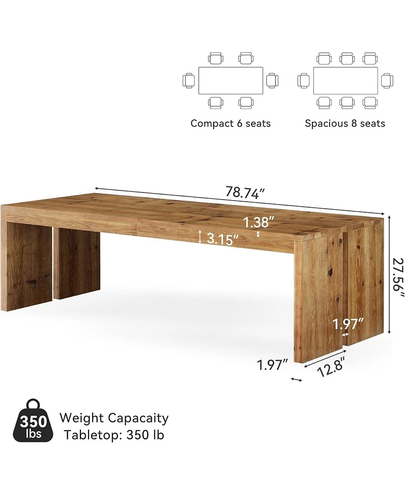 Tribesigns 78.7-Inch Solid Wood Dining Table, Farmhouse Kitchen Table for 6-8 People