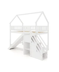Slickblue Kids Twin Bunk Bed with Slide and Staircase Storage Steps