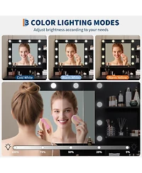 gaomon Vanity with Mirror, Three-Level Adjustable Lighting, Drawer Cabinet, Power Outlet and Stool Compact Design Ideal for Bedrooms Apartments