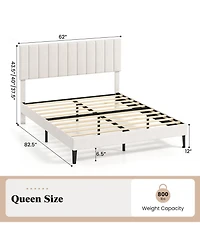 Slickblue Modern Velvet Upholstered Platform Bed Frame with Durable Wooden Support Base