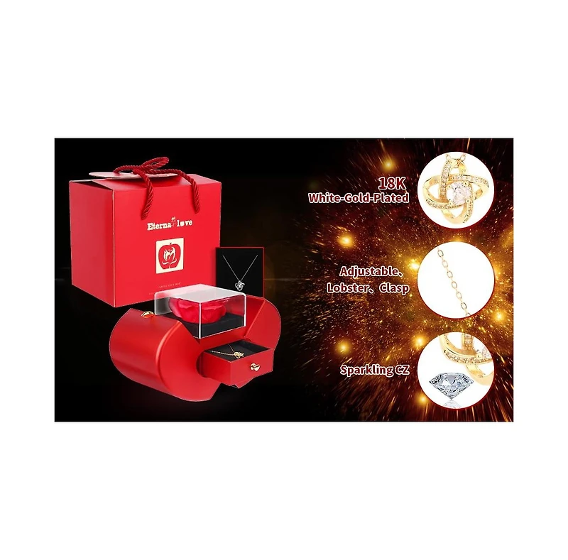 Gnuadz Preserved Rose Necklace Gift Box Love Card Couple Mother Gift