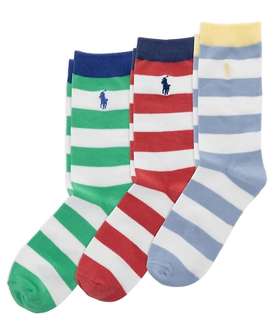 Polo Ralph Lauren Boys' and Girls' 4-11 Rugby Stripe Socks, 3-Pack