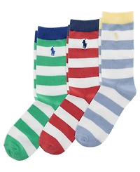Polo Ralph Lauren Boys' and Girls' 4-11 Rugby Stripe Socks, 3-Pack