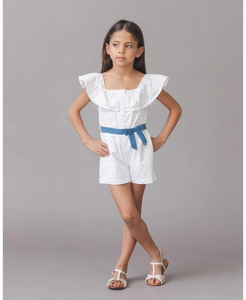 Hope and Henry Toddler Girls' Organic Ruffle Collar Button Front Seersucker Romper