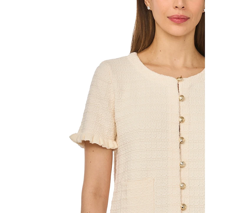 CeCe Women's Crewneck Short-Sleeve Cardigan Sweater