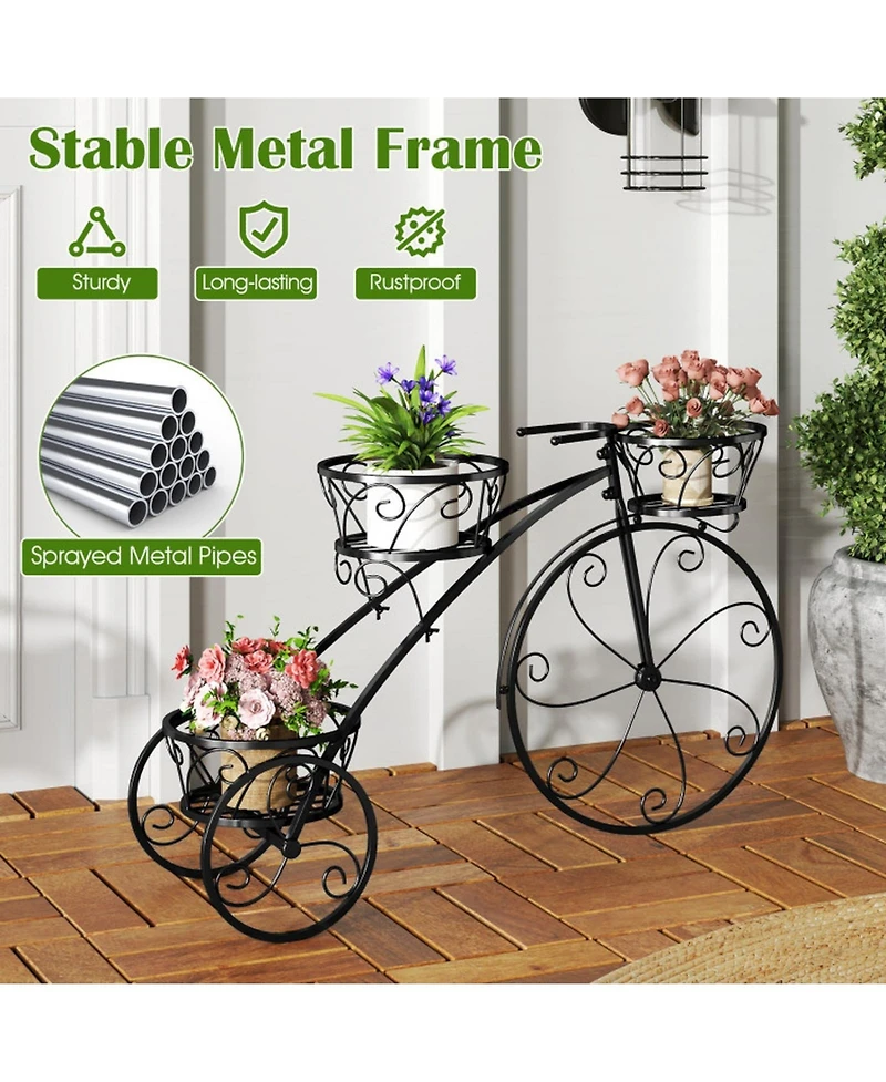 Gouun Metal Tricycle Plant Stand with 3 Hollow Baskets