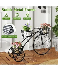 Gouun Metal Tricycle Plant Stand with 3 Hollow Baskets