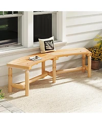 Sugift Patio Curved Bench Solid Wood Fire Pit Bench Outdoor Backless Loveseat