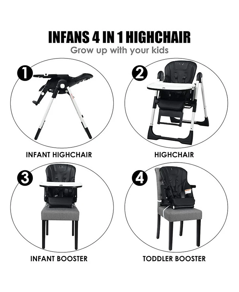 Gouun 4-in-1 Convertible Highchair and Booster Seat with Height Adjustment