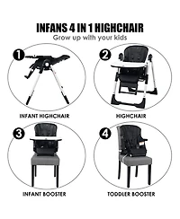 Gouun 4-in-1 Convertible Highchair and Booster Seat with Height Adjustment