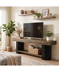 Tribesigns 63" Tv Stand for 55/60/65/75-Inch Tvs, Farmhouse TV Console with Open Storage Shelve