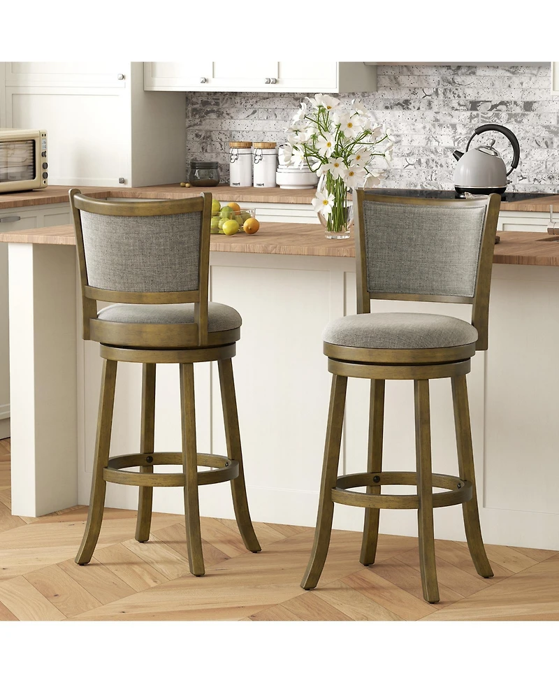 Gymax Swivel Bar Stools Set of 30 Inch Bar Height Chairs with Backrests and Wood Frame