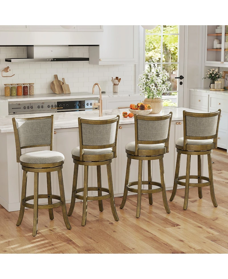 Gymax Swivel Bar Stools Set of 4 30 Inch Bar Height Chairs with Backrests and Wood Frame