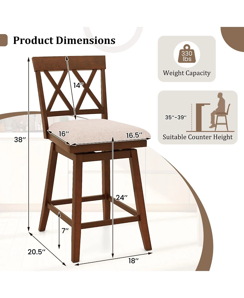 Slickblue Counter Height Bar Stools with Backrest And Upholstered Seat
