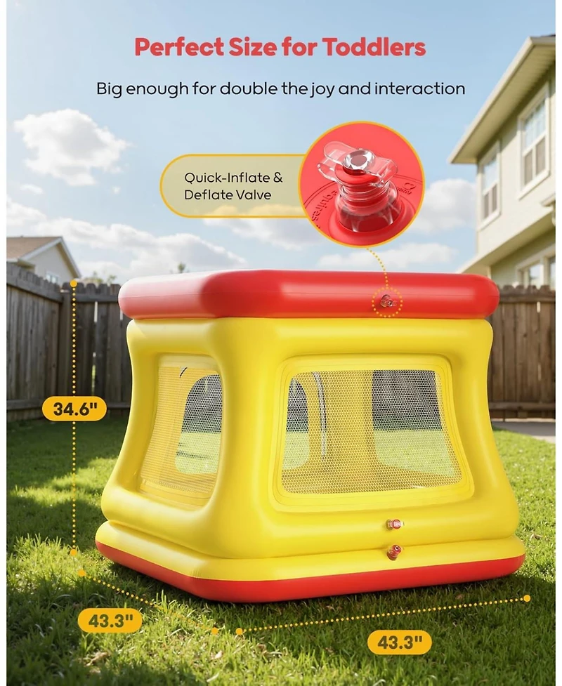 Qpau 3-in-1 Inflatable Bounce House for Toddlers 1-3, Ball Pit and Trampoline, Inflatable Bouncy House with Pump, Safety Net
