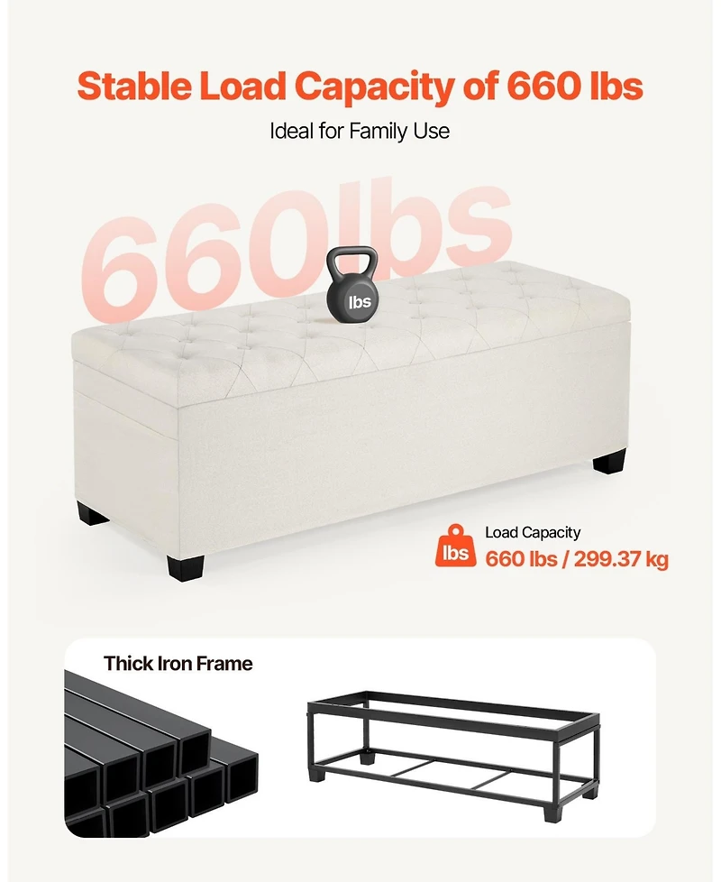 Sugift Storage Ottoman Bench, Button-Tufted End of Bed Bench with Side Bags