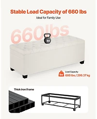 Sugift Storage Ottoman Bench, Button-Tufted End of Bed Bench with Side Bags
