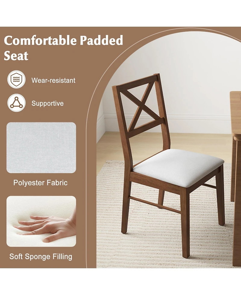 Sugift Upholstered Side Dining Chairs Set of 2 with Rubber Wood Frame
