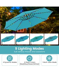 Sugift 10 Feet Solar Offset Hanging Umbrella with Base and Led Lights