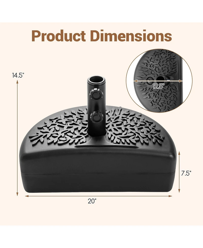 Sugift 55 Lbs Half Round Patio Umbrella Base for Deck Lawn Poolside
