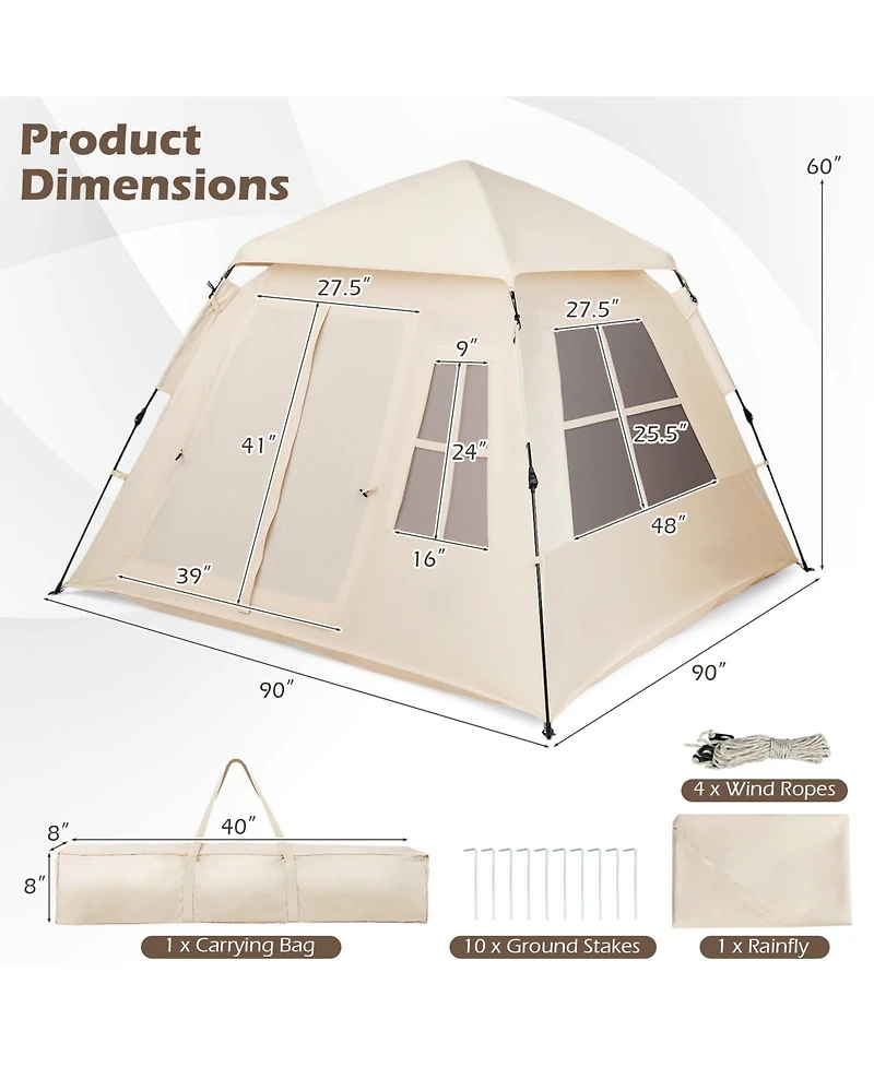 Sugift 4 Person Camping Tent Portable Automatic Easy Setup with Rainfly and 2 Doors